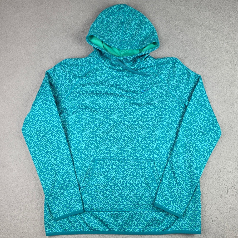 Nike Hoodie Womens L Therma-FIT Pullover 685461-348 Print Teal Green FA15